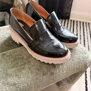 Dolce Vita Black Patent Loafers with Blush Platform Sole